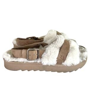 Koolaburra Ugg Womens Sandals Slippers Sz 8 Suede Soft Natural Fur Fuzzy Comfort
